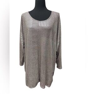 JM Collection Silver Red Metallic Knit Top Size 3X